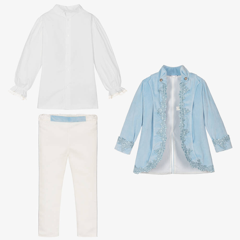 Andreeatex-Boys Blue Velvet & Satin Suit | Childrensalon