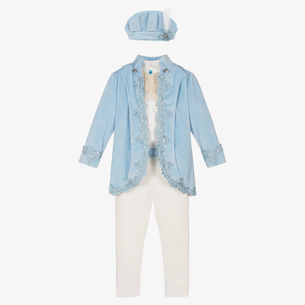 Andreeatex-Boys Blue Velvet & Satin Suit | Childrensalon