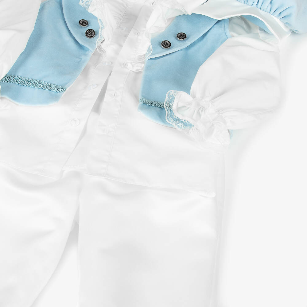Andreeatex-Boys Blue Velvet & Satin Suit | Childrensalon