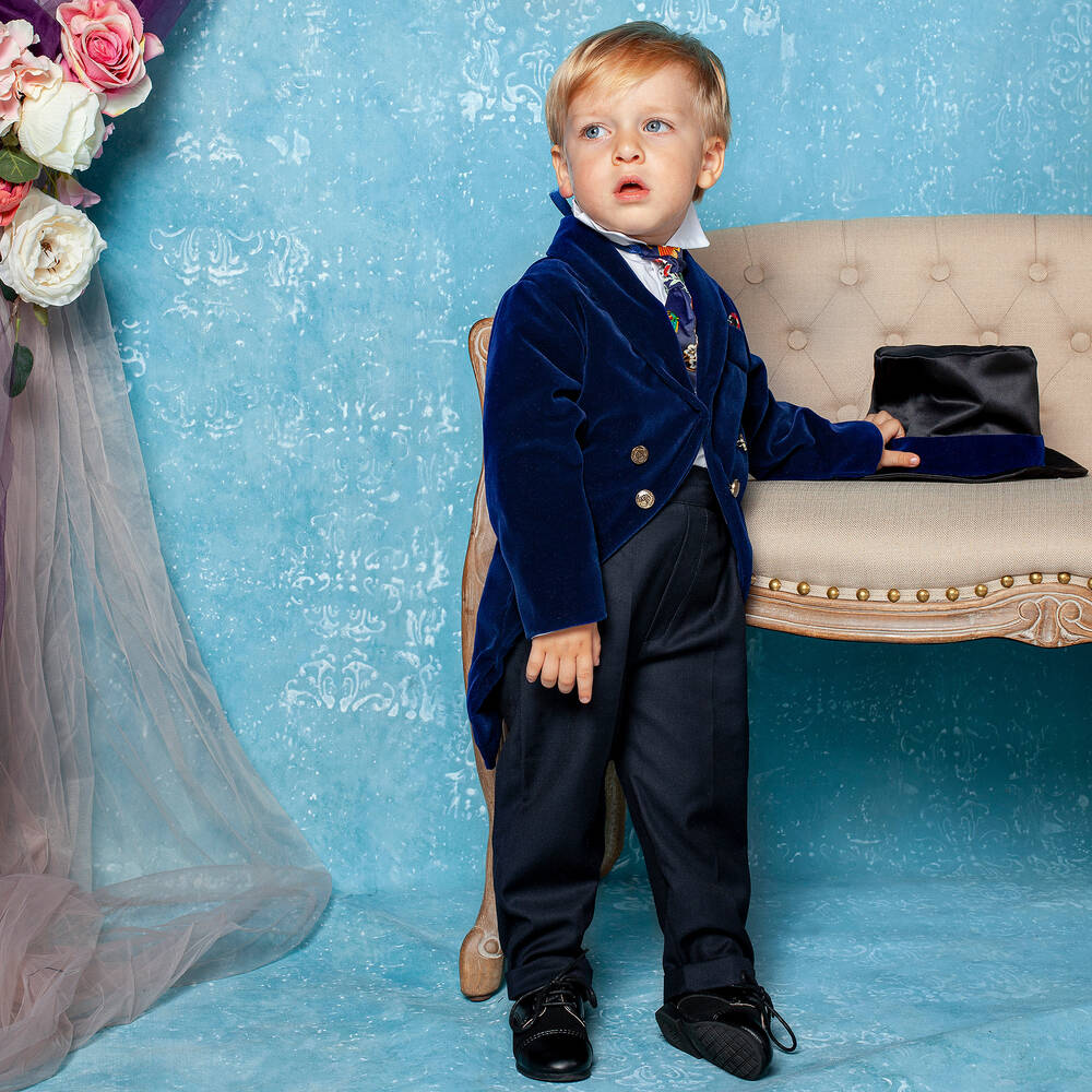 Andreeatex-Boys Blue Velvet Suit | Childrensalon