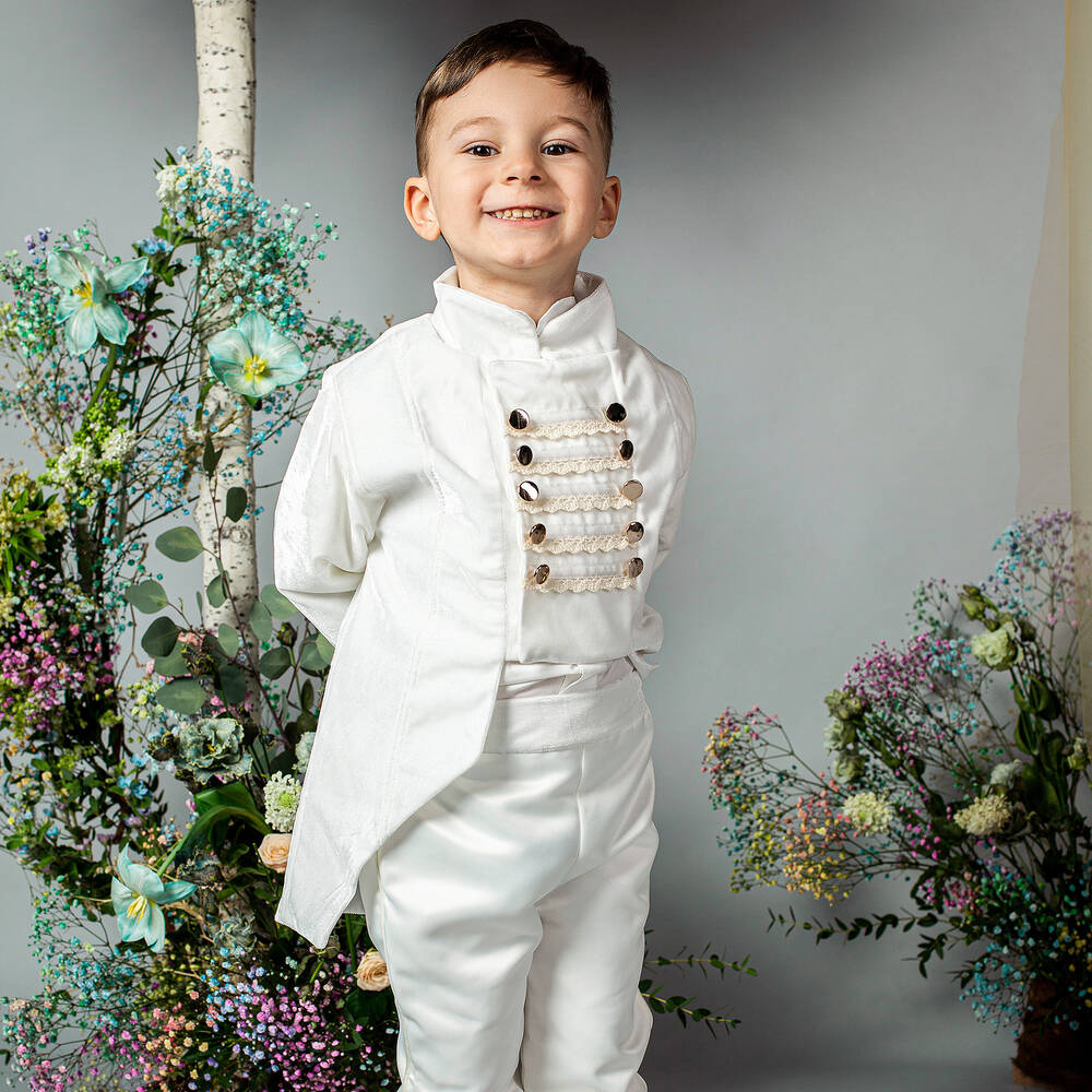 Andreeatex-Boys Ivory Velvet Suit | Childrensalon