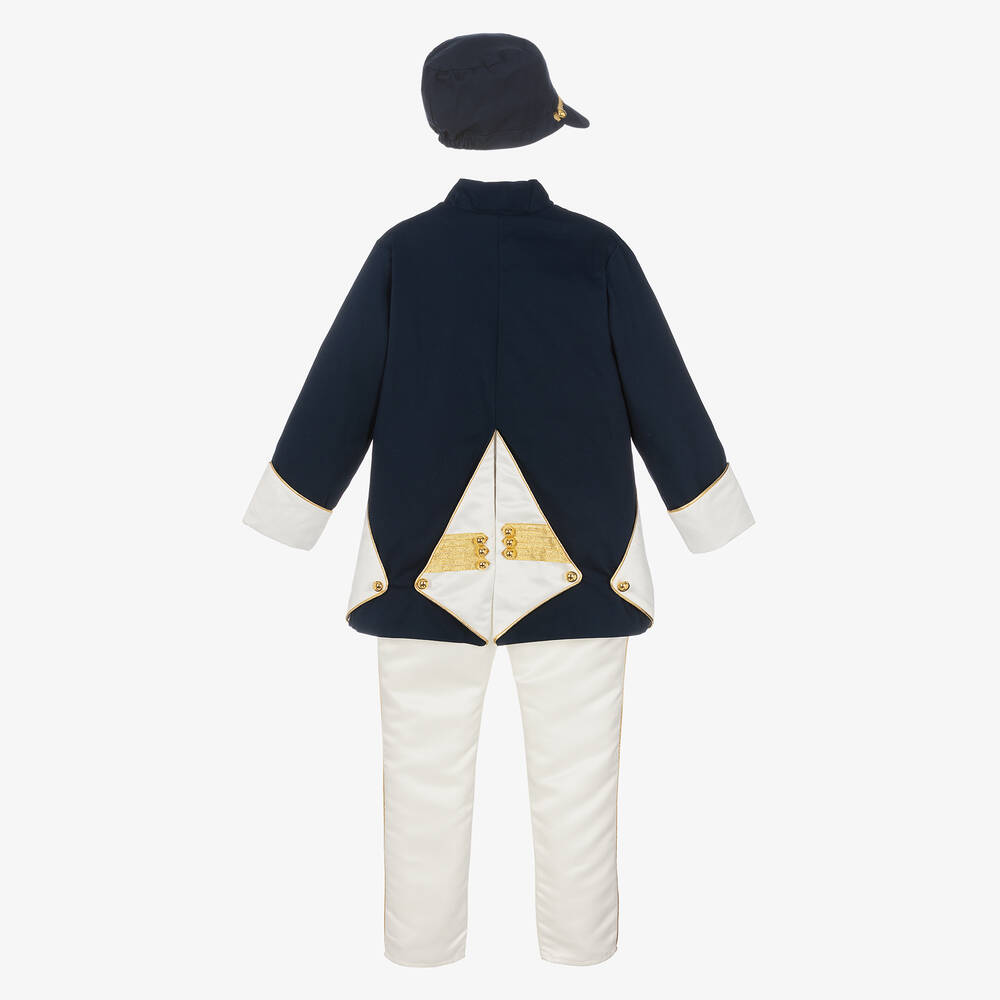 Andreeatex-Boys Navy Blue Cotton & Satin Suit | Childrensalon