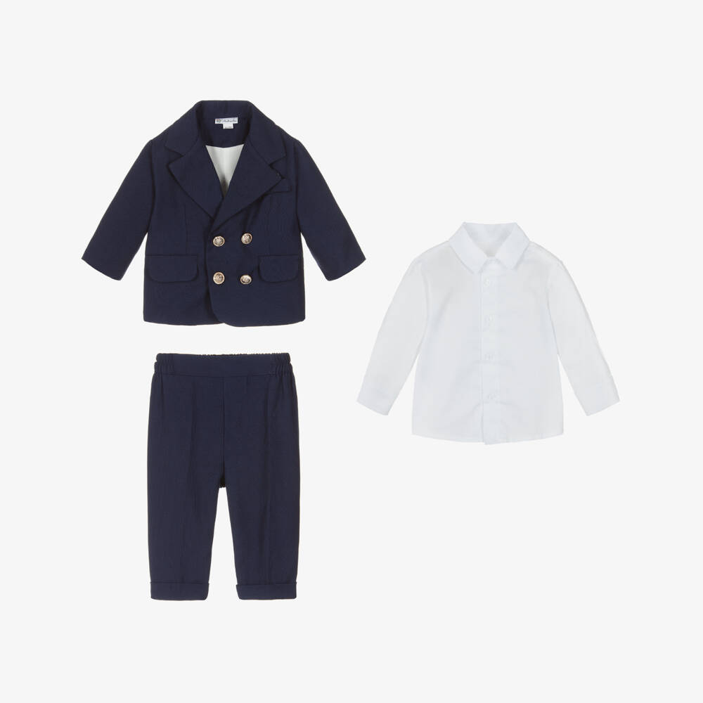 Andreeatex-Boys Navy Blue Double Breasted Suit | Childrensalon