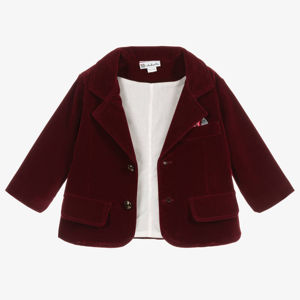 Andreeatex-Boys Navy Blue & Red Velvet Suit | Childrensalon