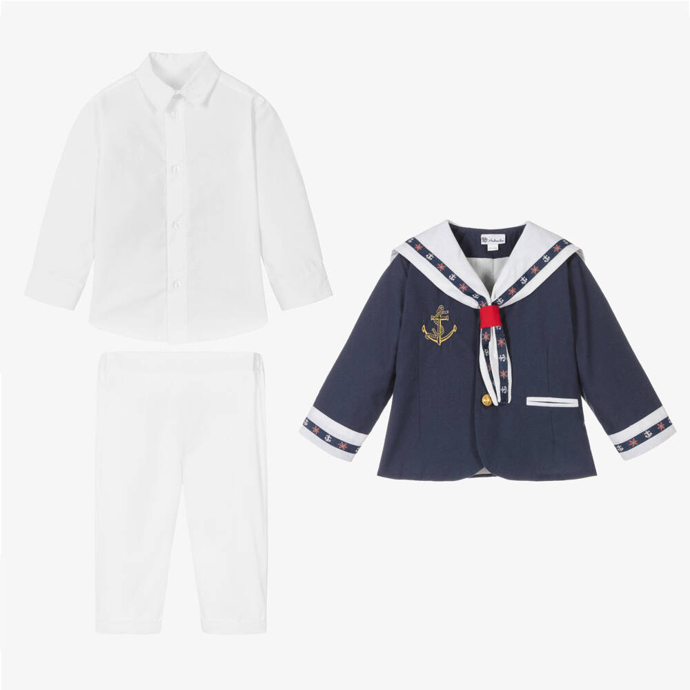 Andreeatex-Boys Navy Blue & White Sailor Suit  | Childrensalon
