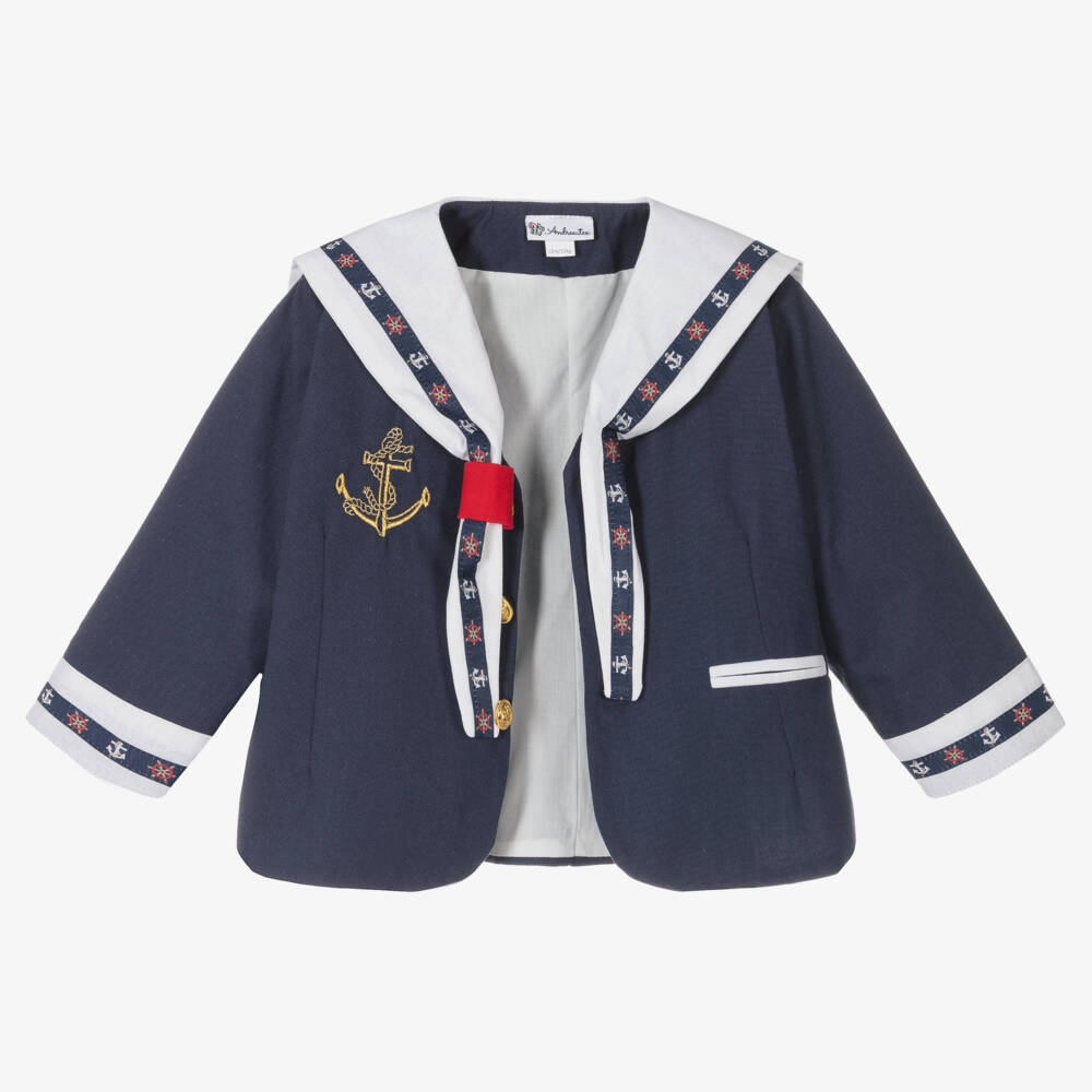 Andreeatex-Boys Navy Blue & White Sailor Suit  | Childrensalon