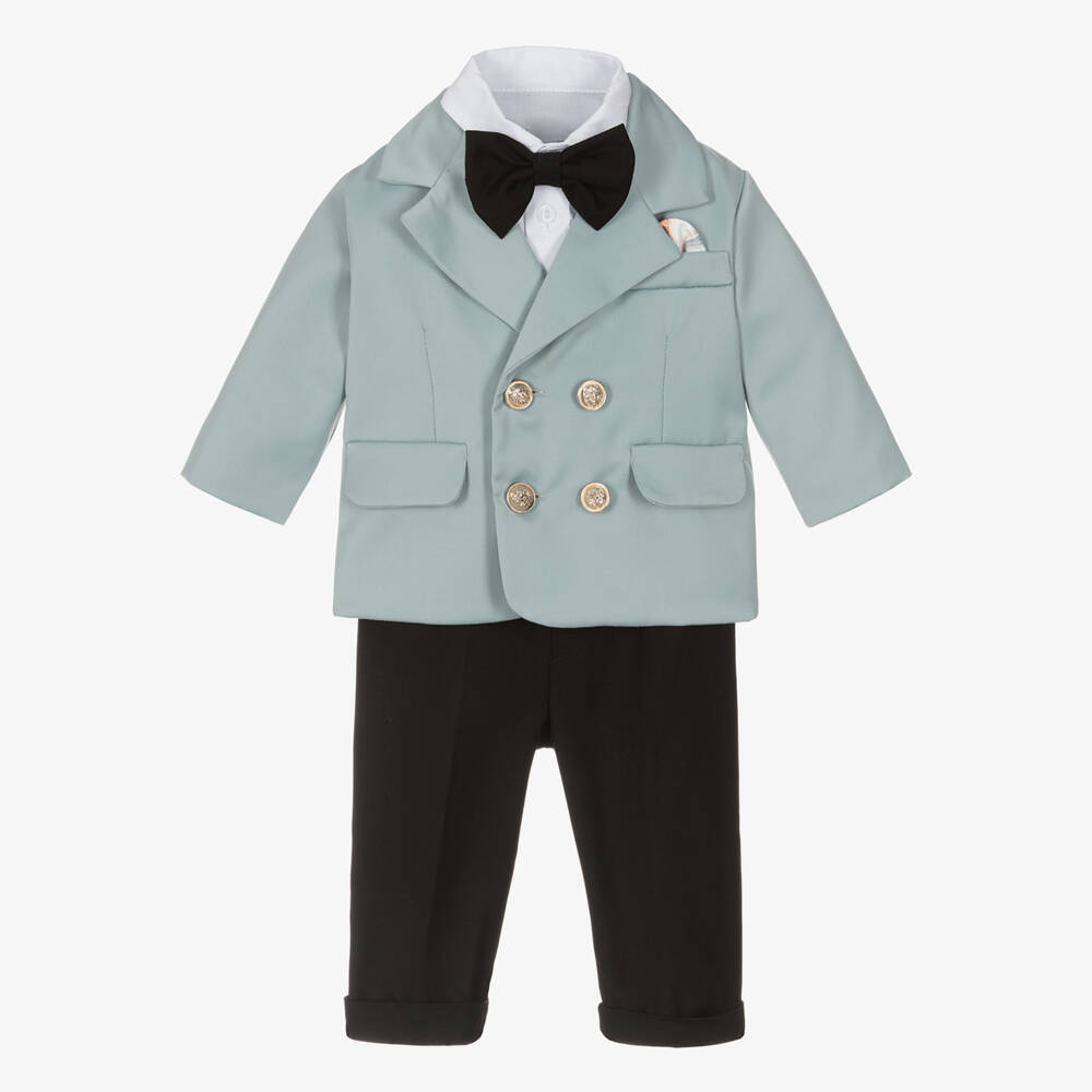 Andreeatex-Boys Pale Blue & Black Double Breasted Suit | Childrensalon