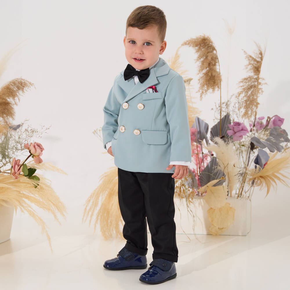 Andreeatex-Boys Pale Blue & Black Double Breasted Suit | Childrensalon