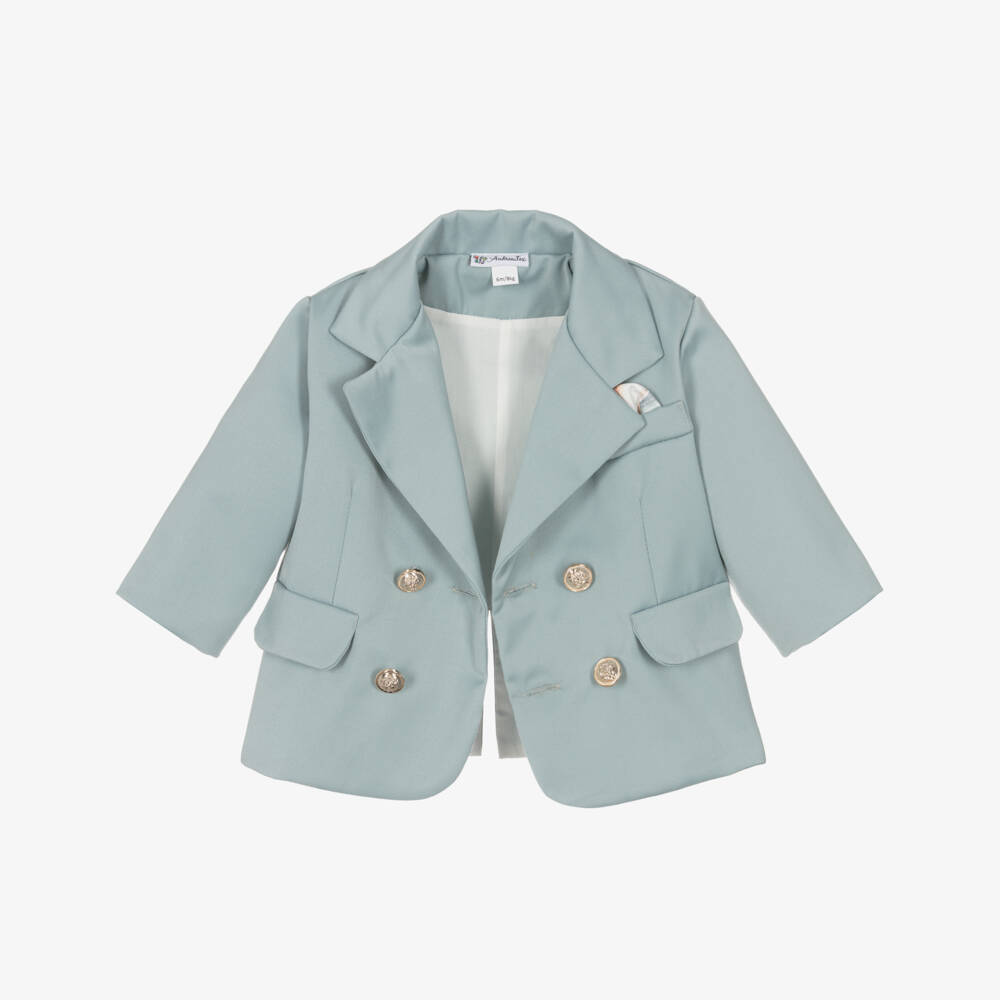 Andreeatex-Boys Pale Blue & Black Double Breasted Suit | Childrensalon