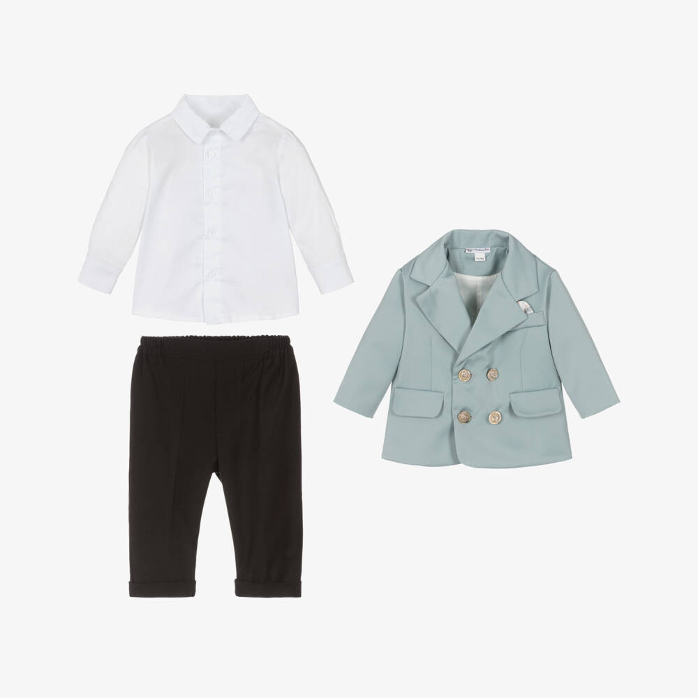 Andreeatex-Boys Pale Blue & Black Double Breasted Suit | Childrensalon