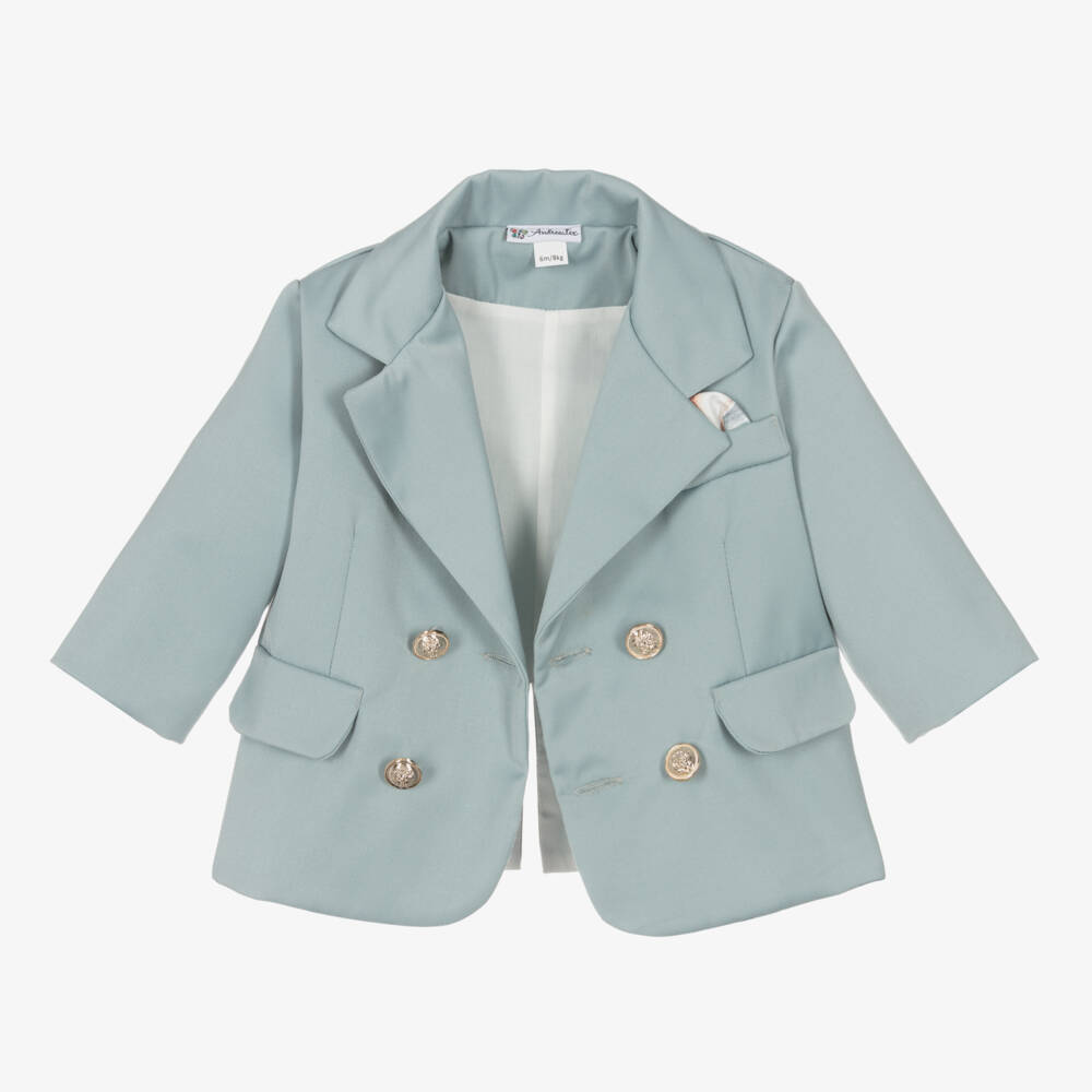 Andreeatex-Boys Pale Blue & Black Double Breasted Suit | Childrensalon