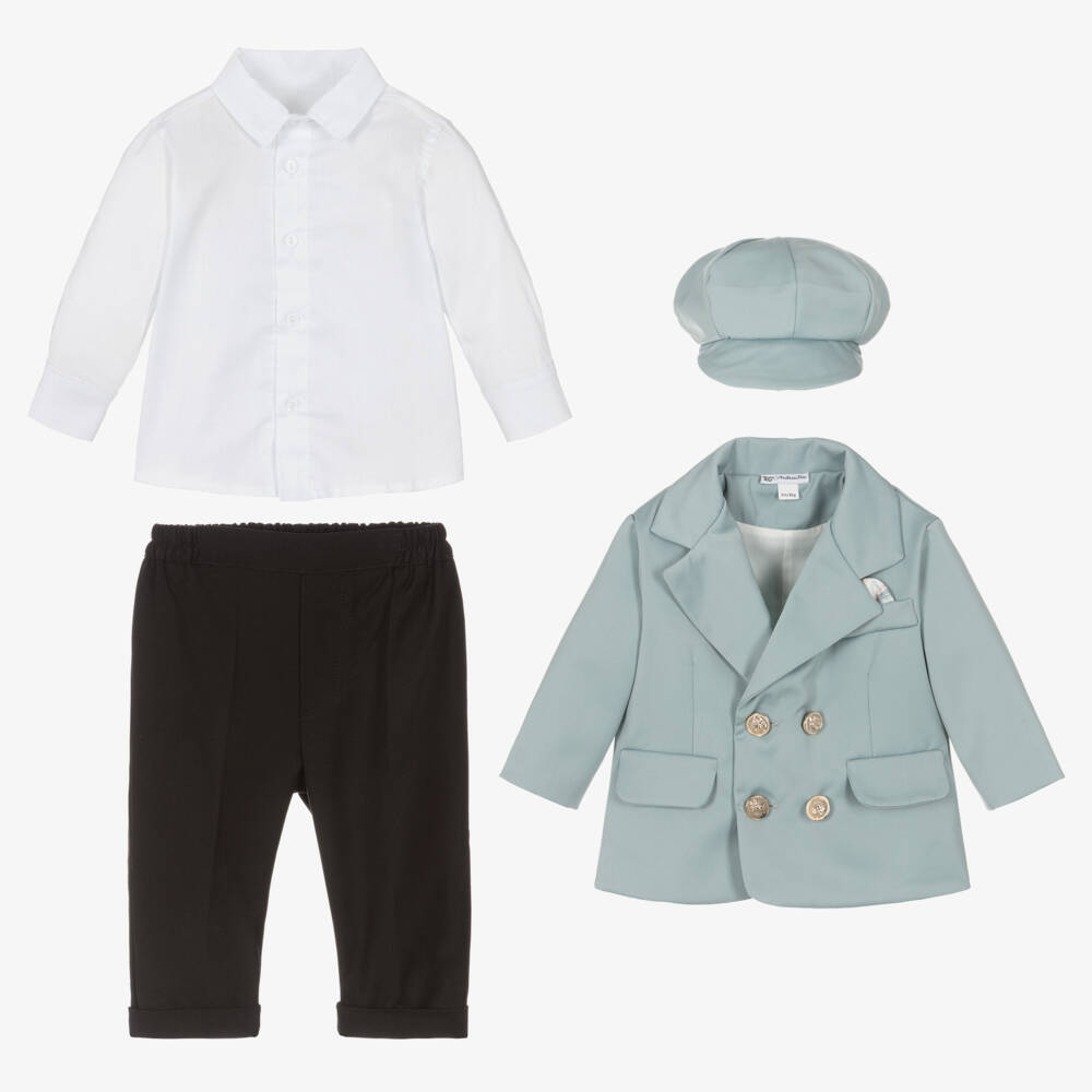 Andreeatex-Boys Pale Blue & Black Double Breasted Suit | Childrensalon