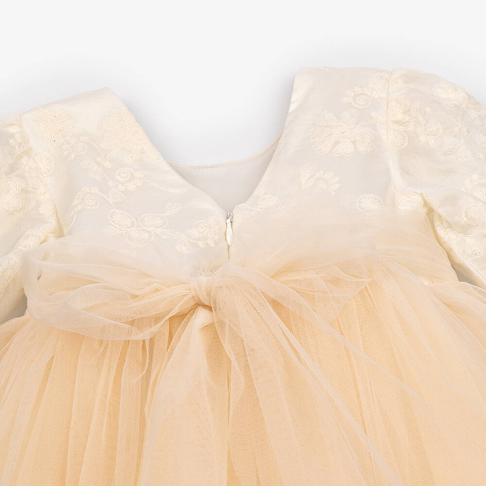 Andreeatex-Girls Ivory Embroidered Satin & Tulle Dress Set | Childrensalon