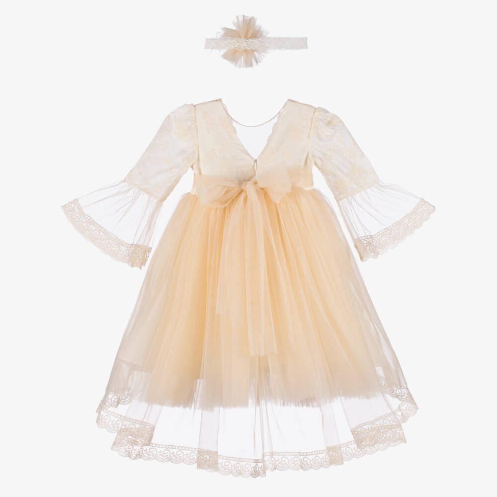 Andreeatex-Girls Ivory Embroidered Tulle Dress Set with Lace Trim | Childrensalon