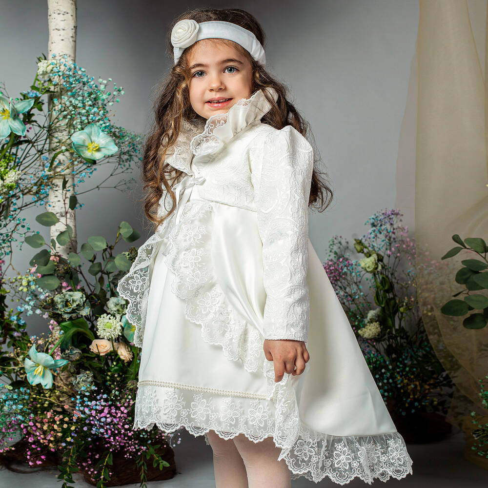 Andreeatex-Girls Ivory Satin & Lace Dress Set | Childrensalon