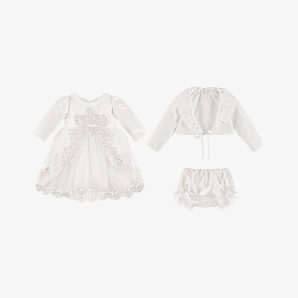 Andreeatex-طقم فستان ساتان وتول لون عاجي | Childrensalon