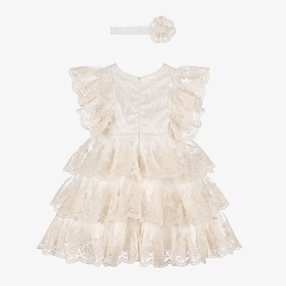Andreeatex-Girls Tiered Ivory Lace Dress Set | Childrensalon