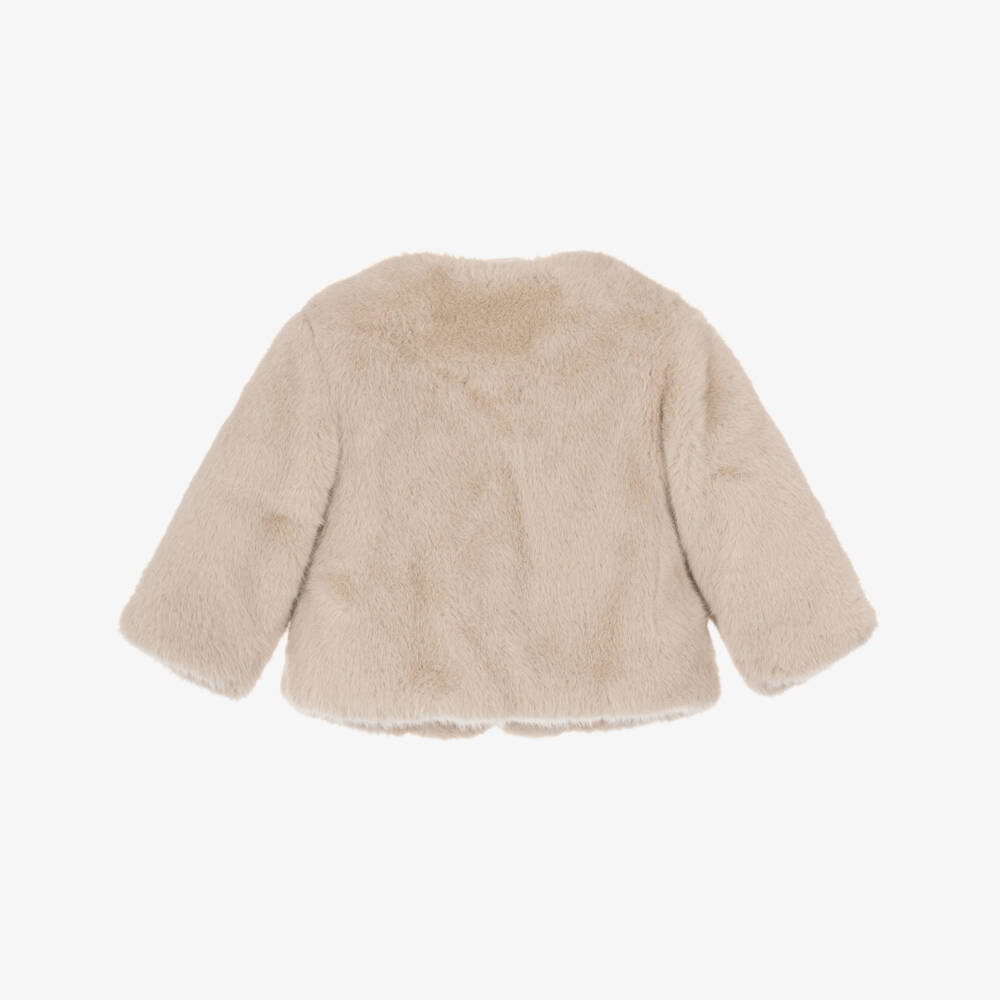 Angel's Face-Baby Girls Beige Faux Fur Neve Jacket with Grosgrain Bows | Childrensalon