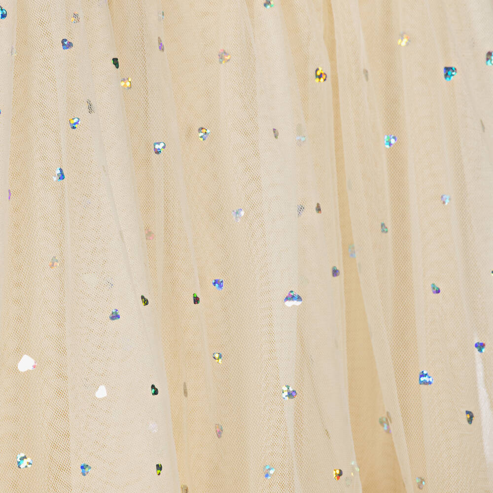 Angel's Face-Baby Girls Beige Myrtisa Tulle Dress with Iridescent Hearts | Childrensalon