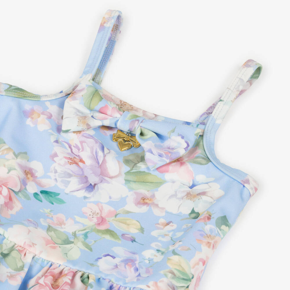 Angel's Face-Baby Girls Blue Floral Print Swimsuit | Childrensalon