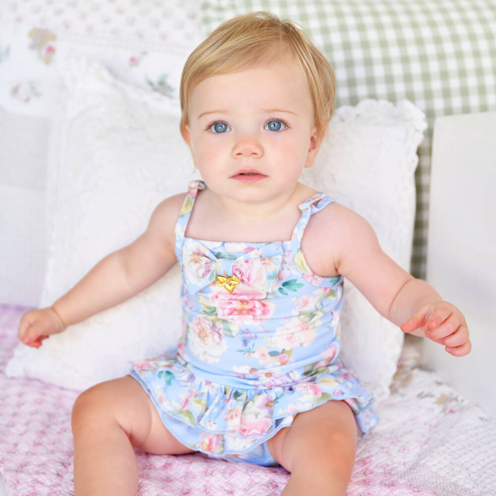 Angel's Face-Baby Girls Blue Floral Print Swimsuit | Childrensalon