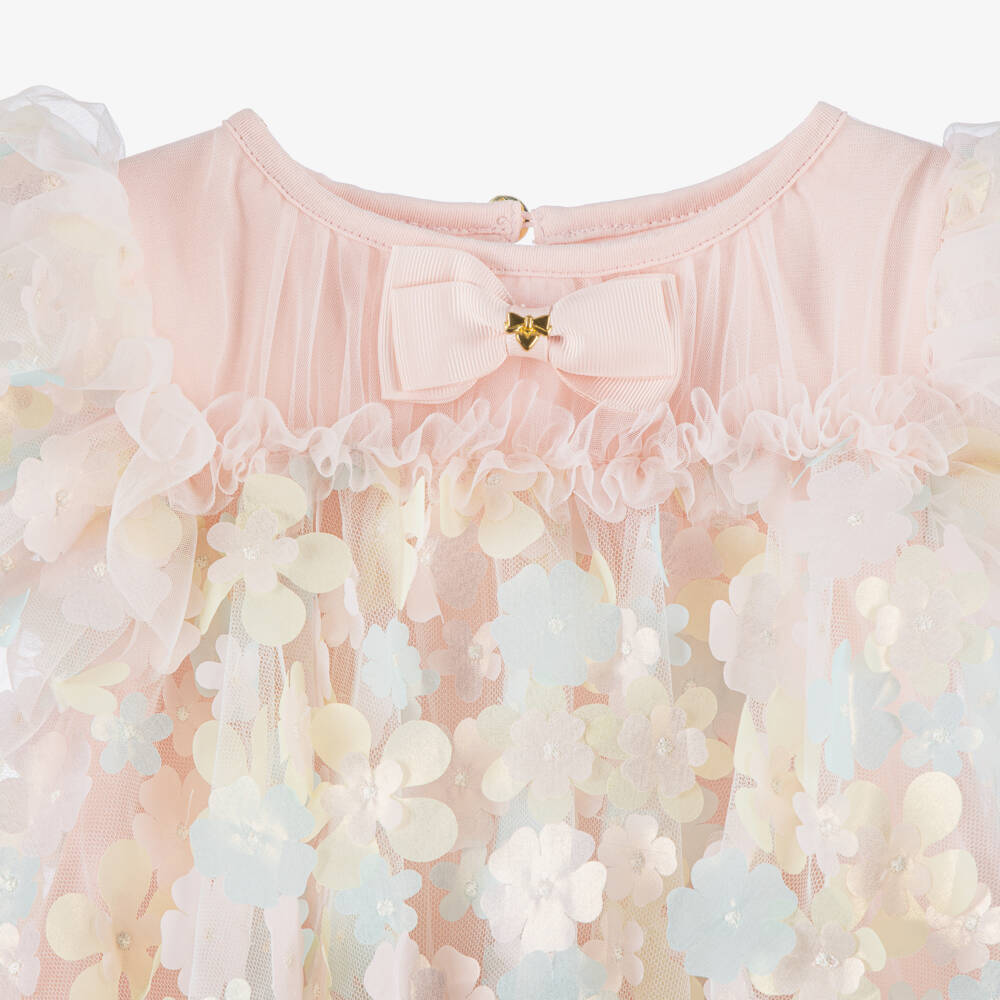 Angel's Face-Baby Girls Blush Pink Tulle Dress with 3D Flowers | Childrensalon