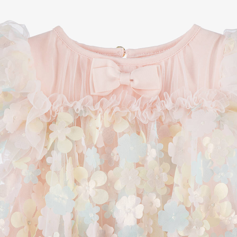 Angel's Face-Baby Girls Blush Pink Tulle Dress with 3D Flowers | Childrensalon