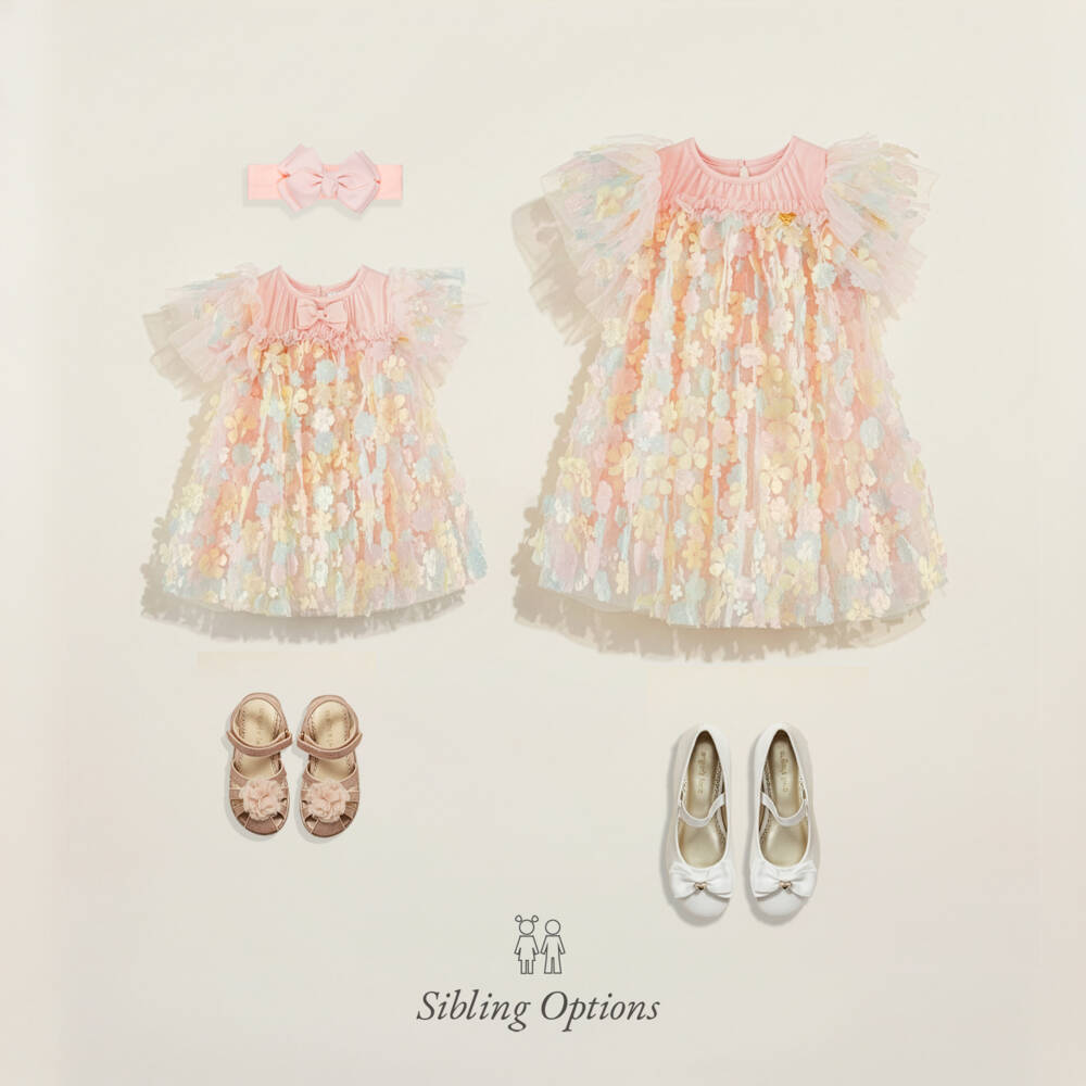 Angel's Face-Baby Girls Blush Pink Tulle Dress with 3D Flowers | Childrensalon