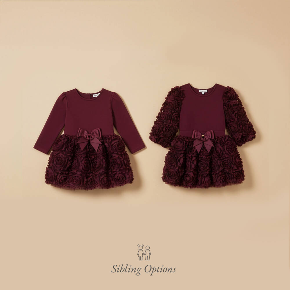 Angel's Face-Baby Girls Burgundy Red Tulle Roses Dress | Childrensalon