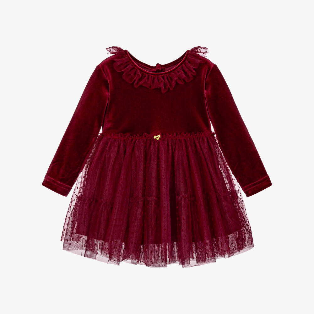Angel's Face-Baby Girls Burgundy Red Velour & Tulle Micha Dress | Childrensalon