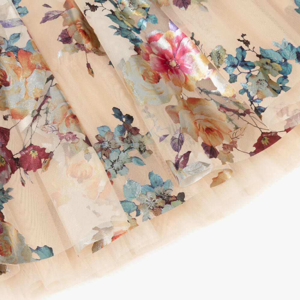 Angel's Face-Baby Girls Golden Tulle Dress with Foil Floral Prints | Childrensalon
