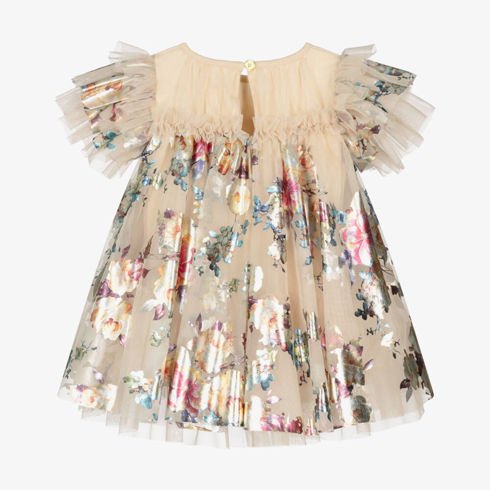 Angel's Face-Baby Girls Golden Tulle Dress with Foil Flowers | Childrensalon