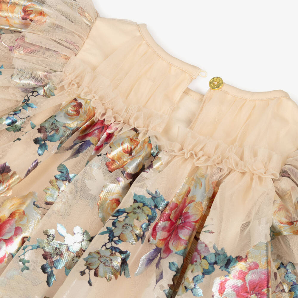 Angel's Face-Baby Girls Golden Tulle Dress with Foil Flowers | Childrensalon