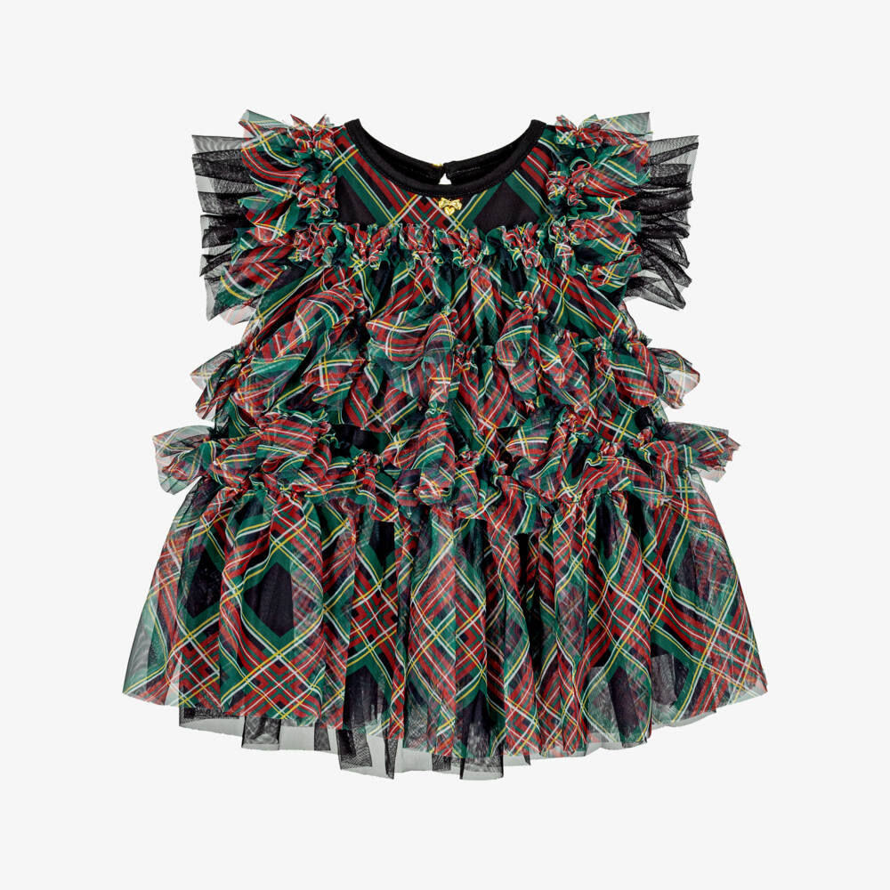 Angel's Face-Baby Girls Green & Red Etta Tartan Tulle Dress | Childrensalon