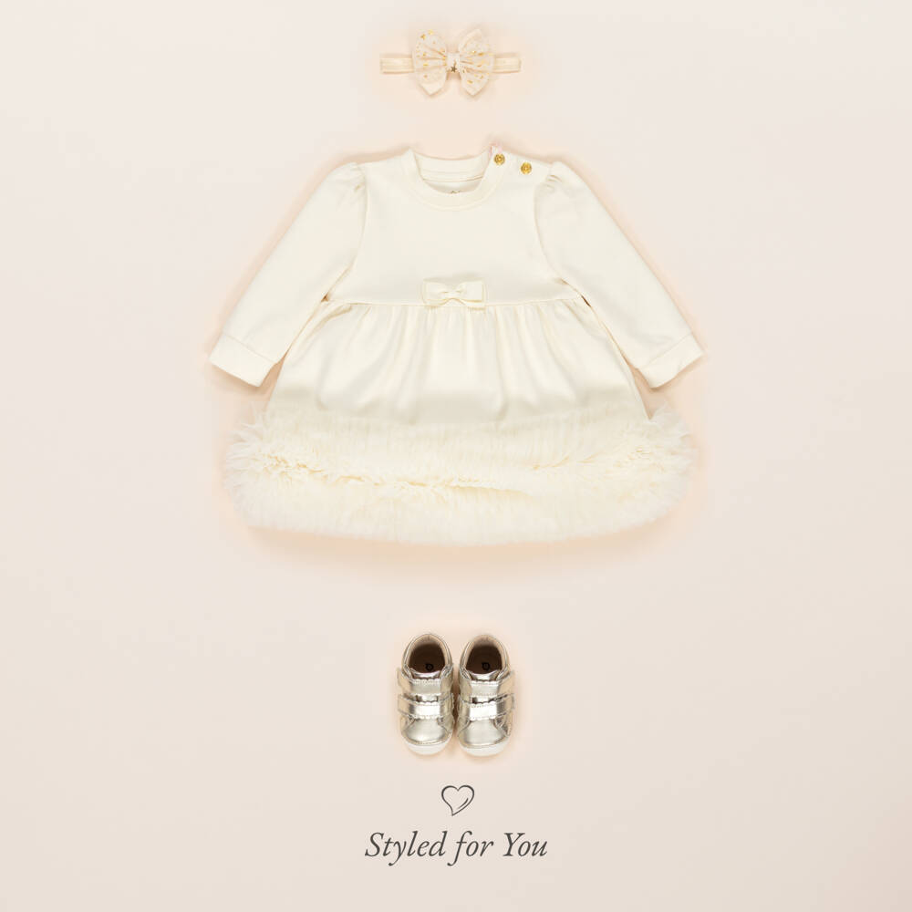 Angel's Face-فستان جيرسي بحافة تول لون عاجي للبنات الرضع  | Childrensalon