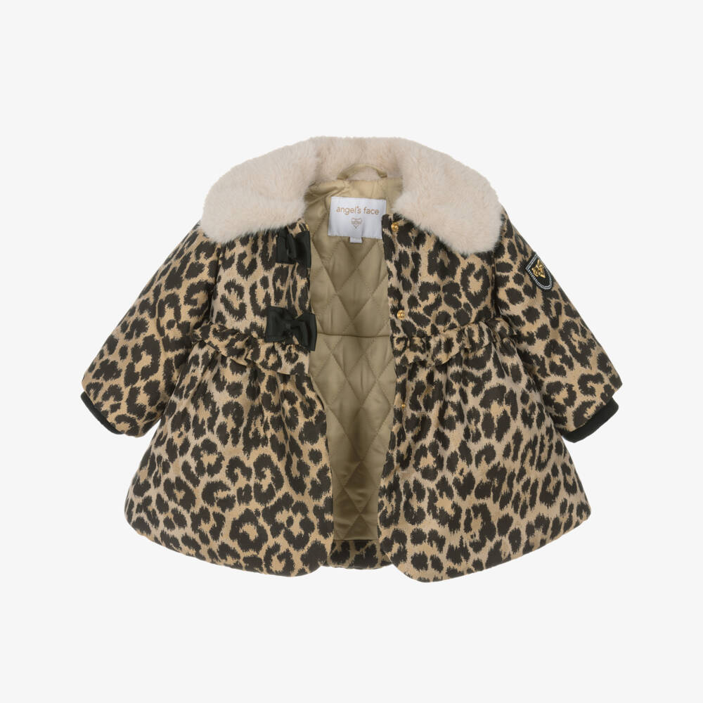 Angel's Face-Baby Girls Leopard Jacquard & Faux Fur Collar Coat | Childrensalon