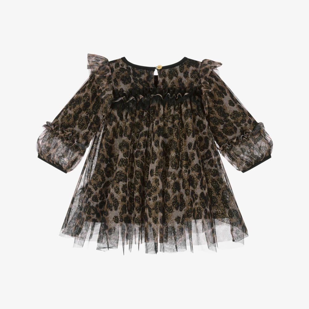 Angel's Face-Baby Girls Leopard Print & Gold Glitter Tulle Dress | Childrensalon