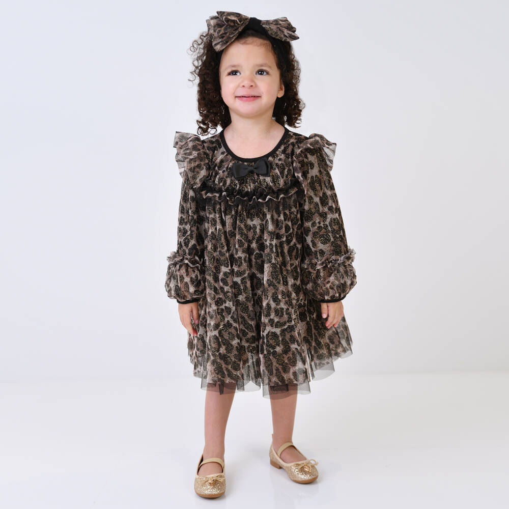 Angel's Face-Baby Girls Leopard Print & Gold Glitter Tulle Dress | Childrensalon