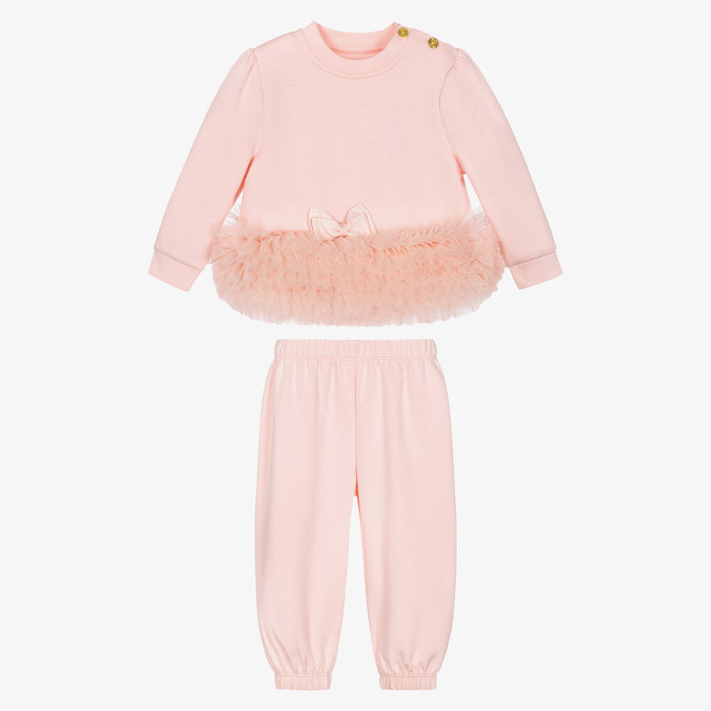 Angel's Face-Baby Girls Pale Pink Deonne Tracksuit with Tulle Ruffles | Childrensalon