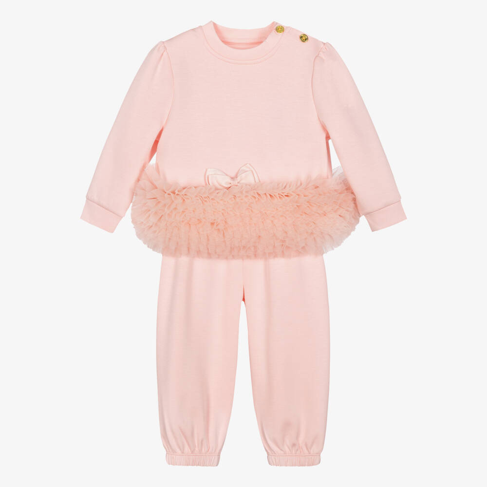 Angel's Face-Baby Girls Pale Pink Deonne Tracksuit with Tulle Ruffles | Childrensalon