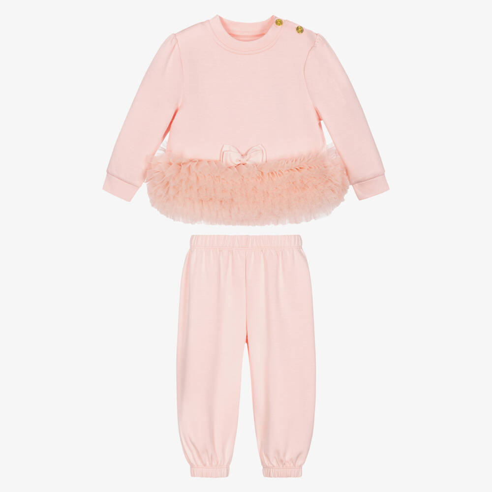 Angel's Face-Baby Girls Pale Pink Deonne Tracksuit with Tulle Ruffles | Childrensalon