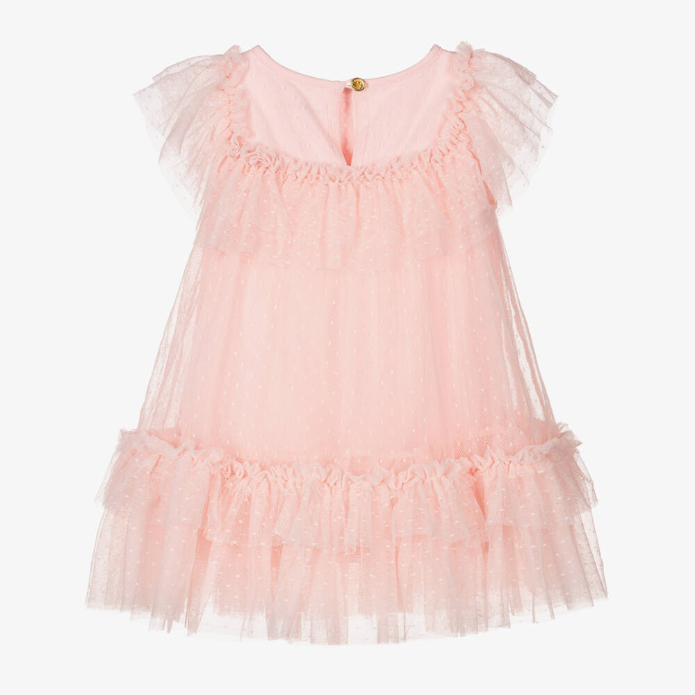 Angel's Face-فستان تول وكشكش لون زهري فاح للمولودات | Childrensalon