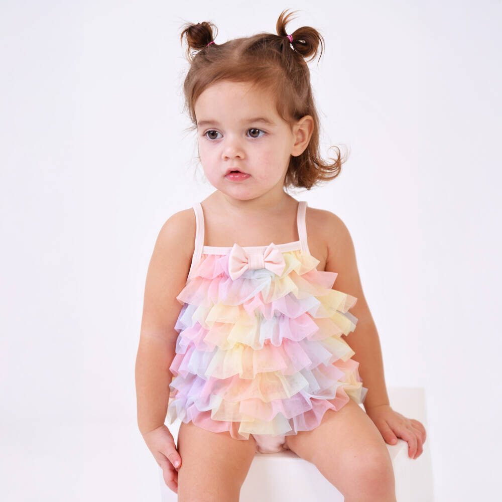 Angel's Face-Baby Girls Pale Pink Tulle Swimsuit (UPF50+) | Childrensalon