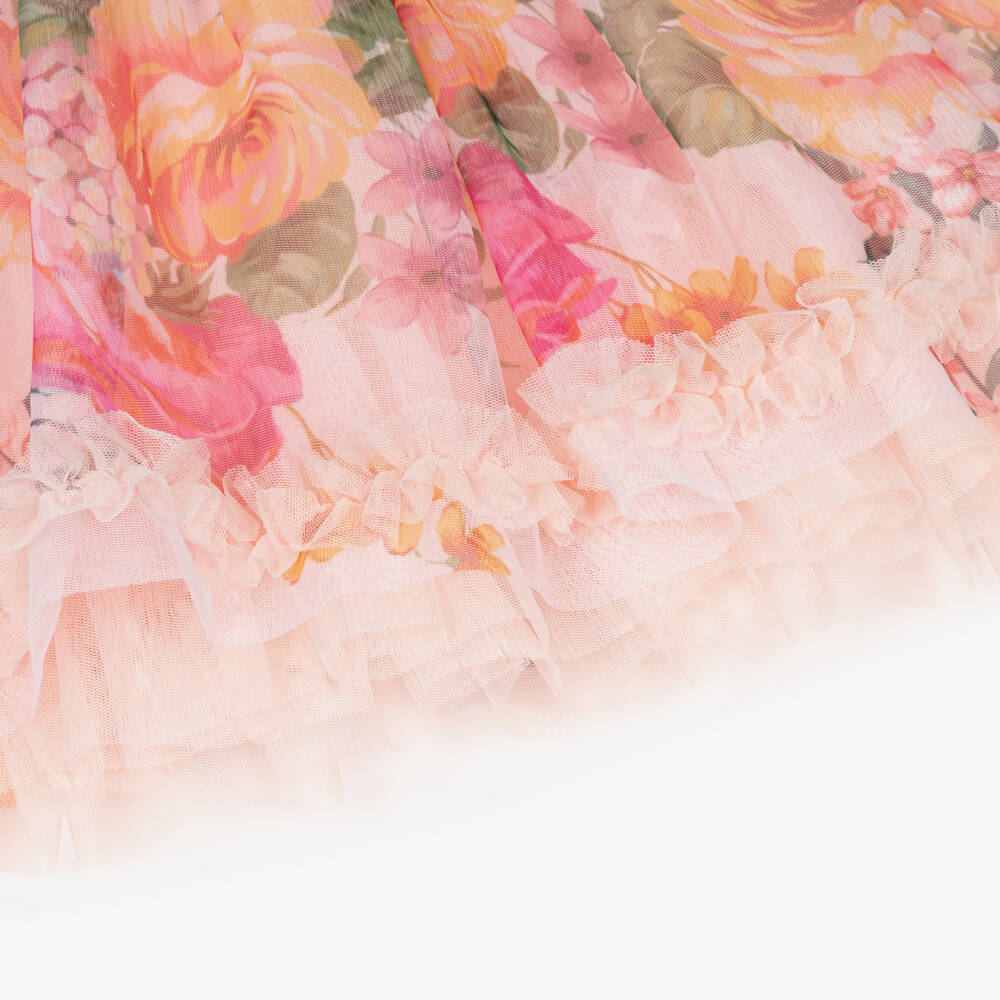 Angel's Face-Baby Girls Peach Pink Floral Print Tulle Dress | Childrensalon