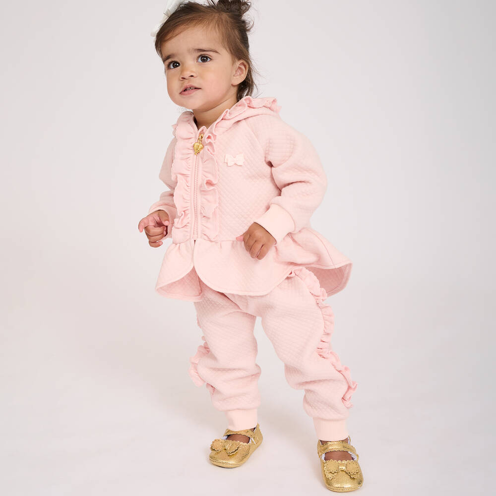 Angel's Face-Baby Girls Pink Cotton Ruffle Tracksuit | Childrensalon