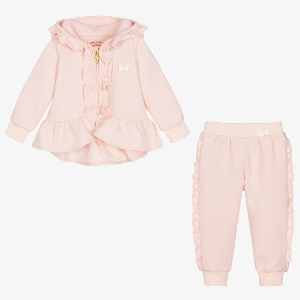 Angel's Face-Baby Girls Pink Cotton Ruffle Tracksuit | Childrensalon