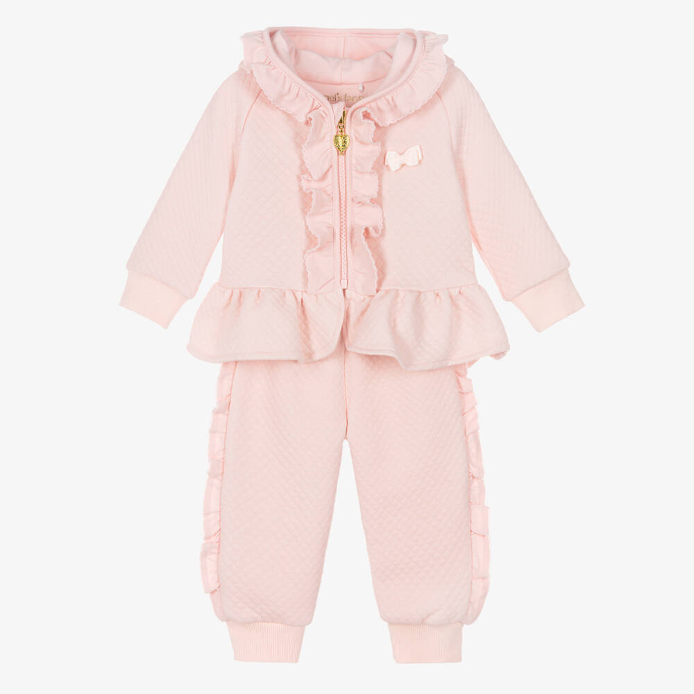 Angel's Face-Baby Girls Pink Cotton Ruffle Tracksuit | Childrensalon