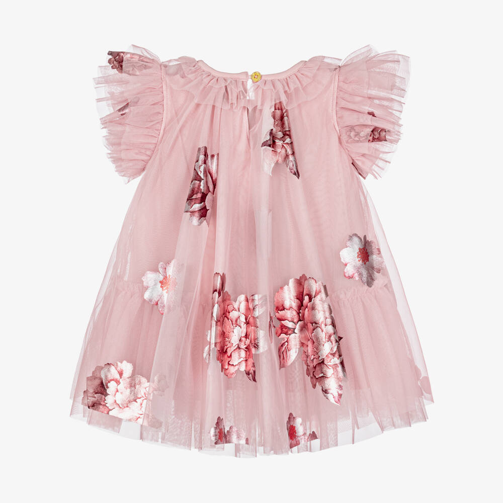 Angel's Face-Baby Girls Pink Dottie Tulle Dress with Flower Prints | Childrensalon