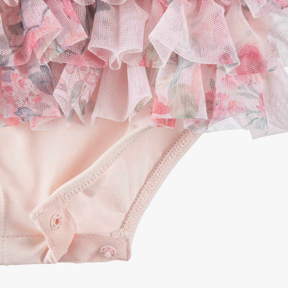 Angel's Face-Baby Girls Pink Floral Tulle Swimsuit | Childrensalon