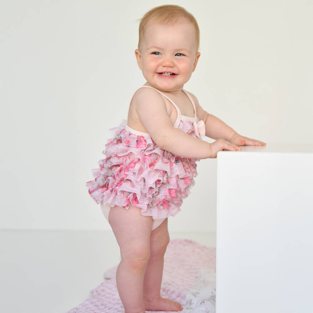 Angel's Face-Baby Girls Pink Floral Tulle Swimsuit | Childrensalon